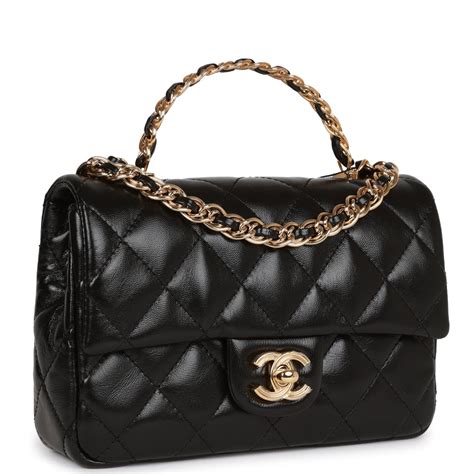 chanel lambskin flap medium|Chanel mini flap bag with top handle.